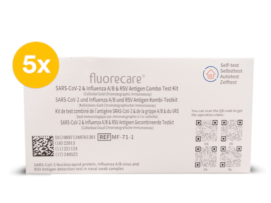 Verpackung fluorecare 4in1 Schnelltest für RSV, SARS-CoV2, Influenza A/B